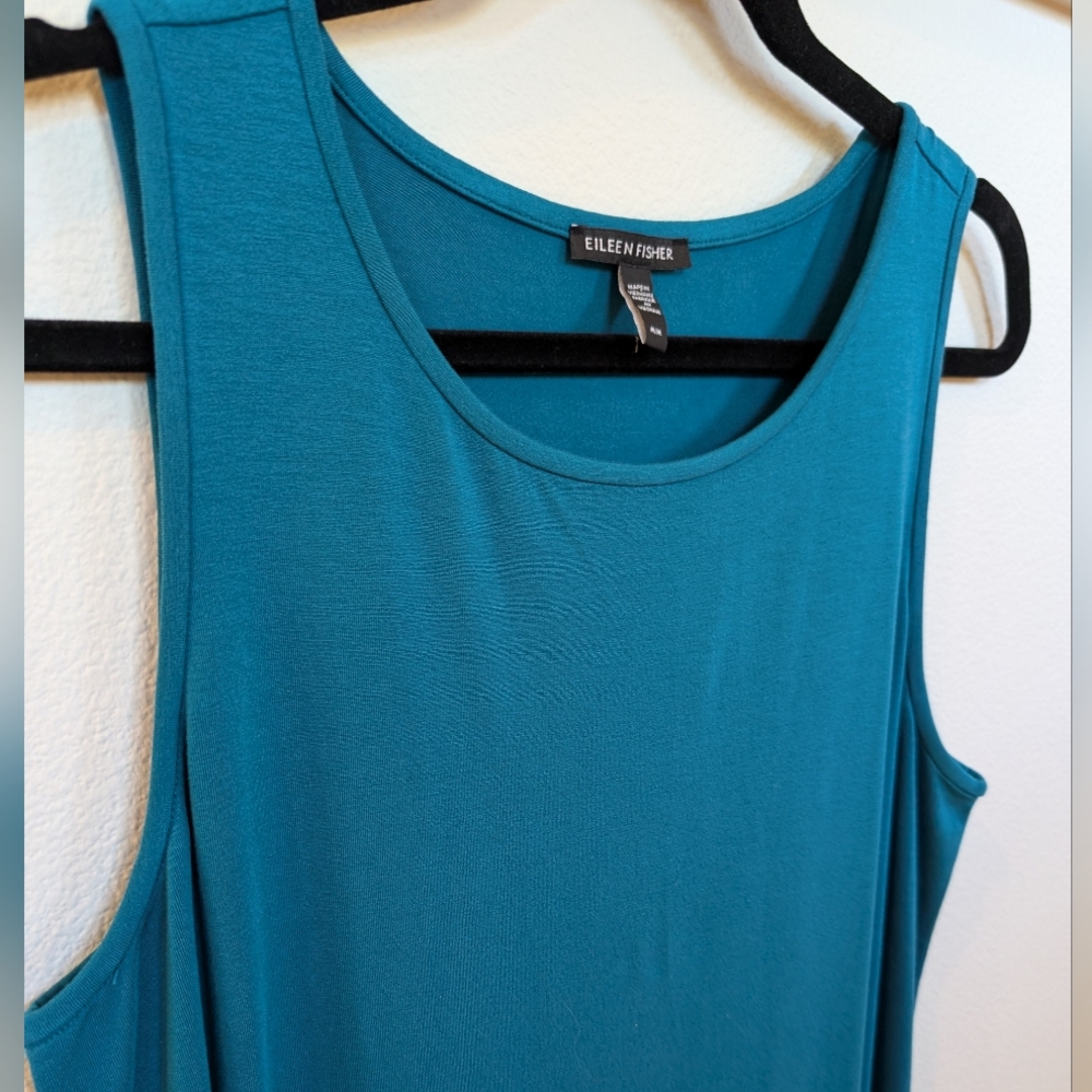 Eileen Fisher sleeveless tank maxi stretch sheath dress size medium aqua turquoi - Picture 3 of 4